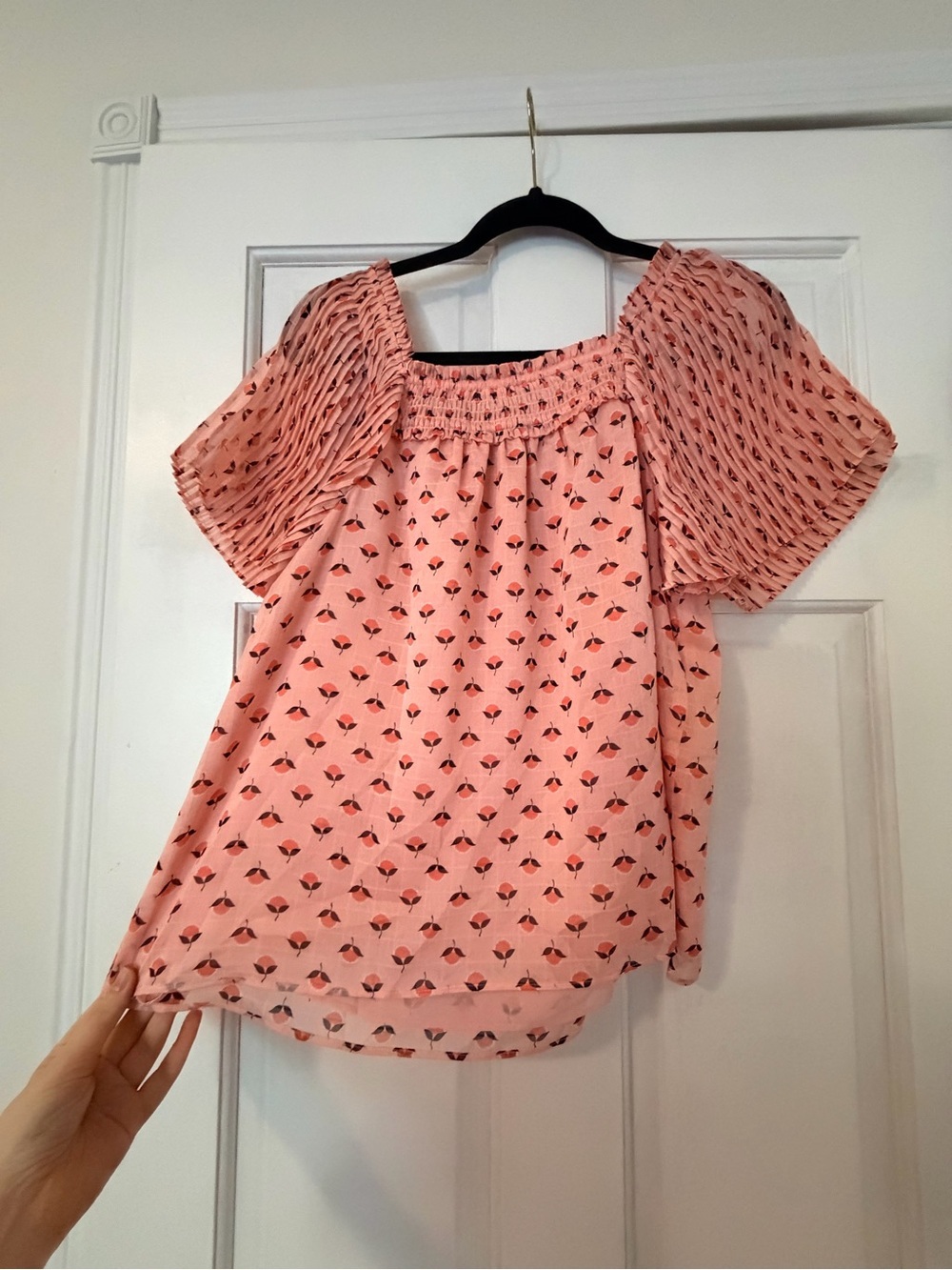 Ann Taylor Peach Pink Floral Square Neck Top - Picture 3 of 4